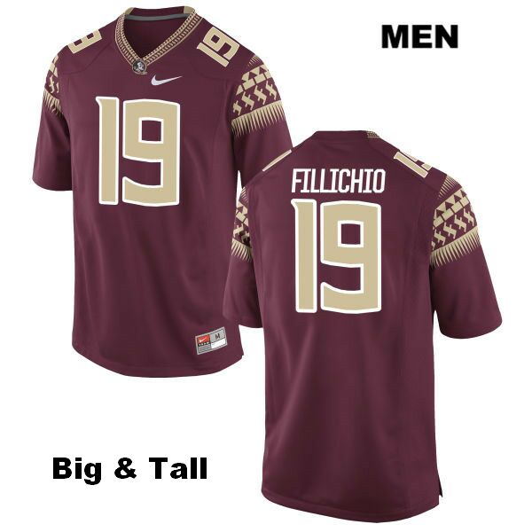 Men's NCAA Nike Florida State Seminoles #19 Beau Fillichio College Big & Tall Red Stitched Authentic Football Jersey HVI2569ZR